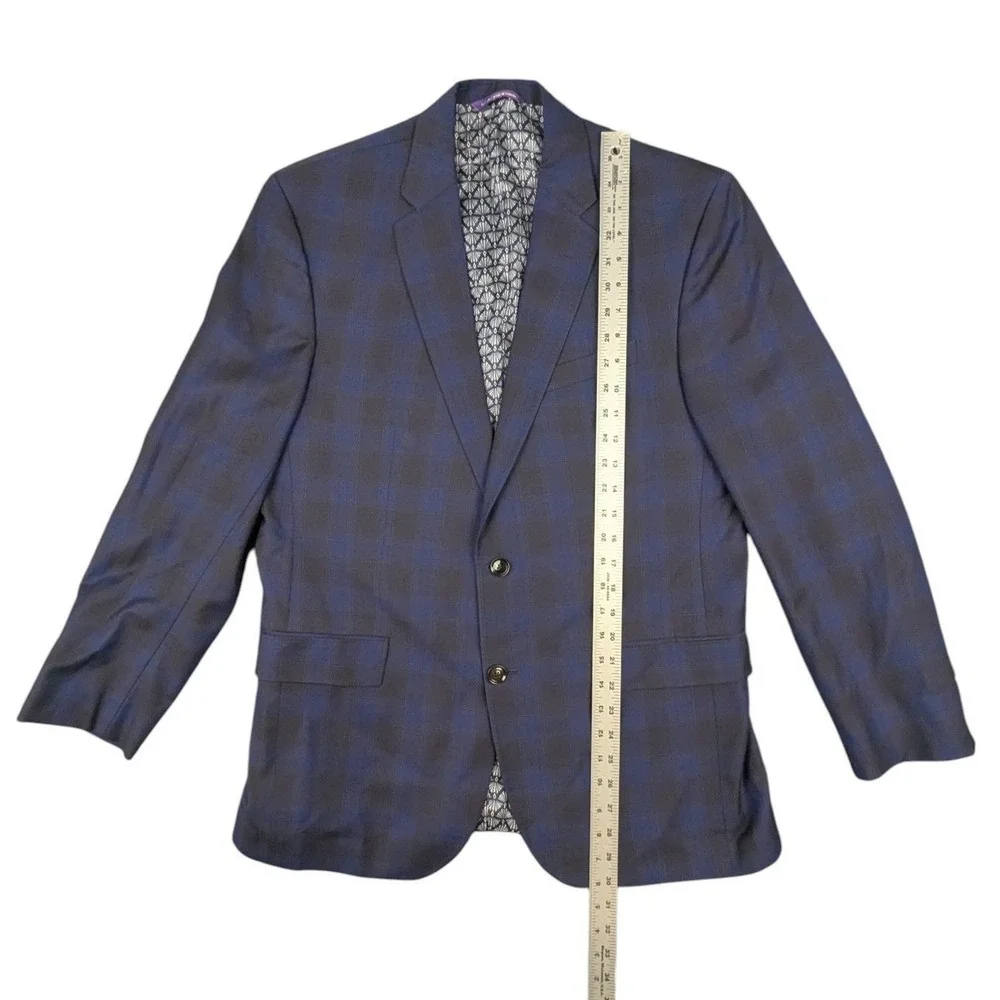READ Ted Baker Endurance Jay SPJ Blazer Blue Black Plaid 42R Wool Sport Coat